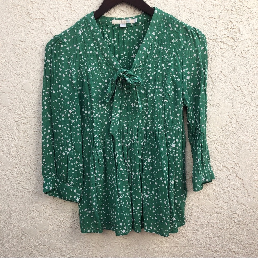 Boden Green Star Print Blouse